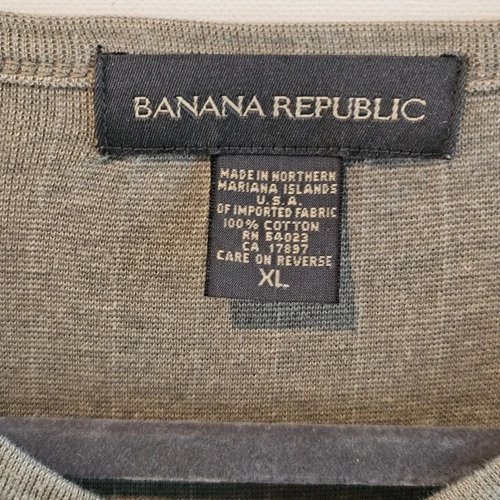 Banana Republic Mens XL Olive Green Ribbed Knit V-Neck Short Sleeve Cotton Shirt